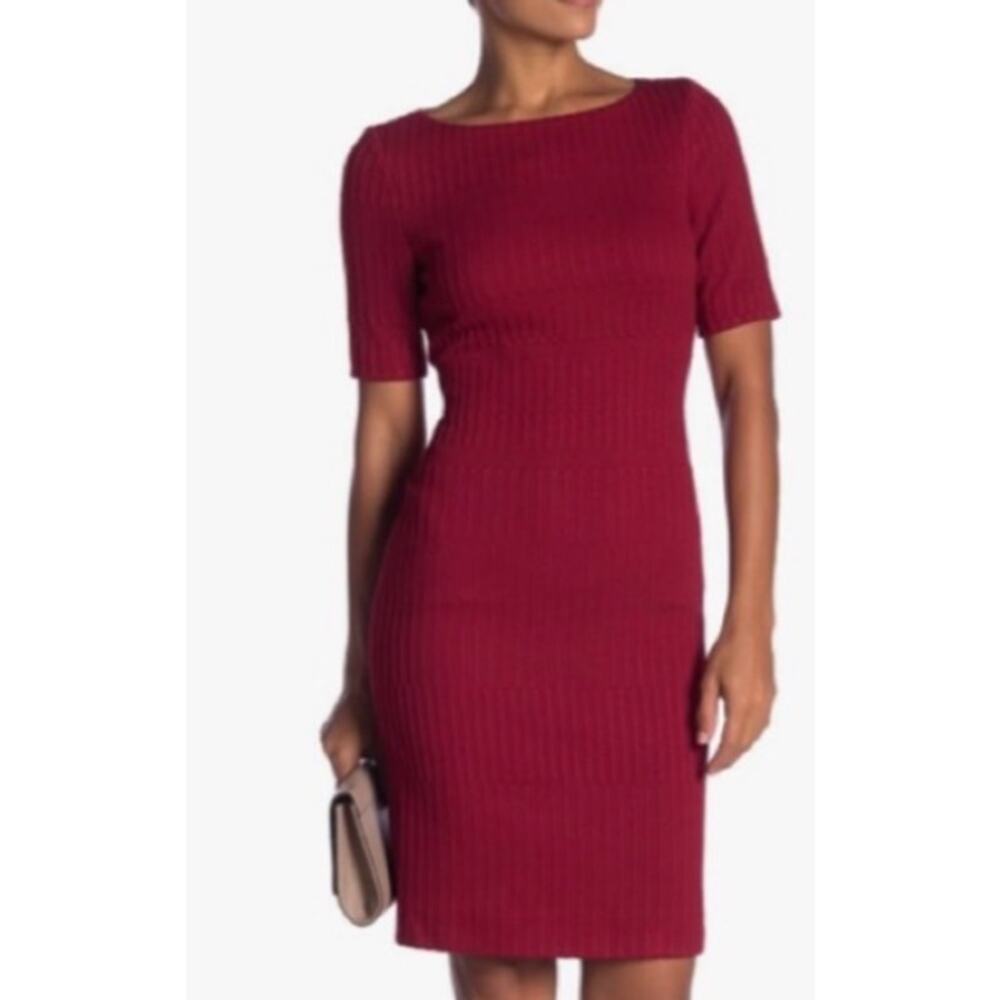 Hugo Boss Hadea Boatneck Sheath Dress Women's 14 Red Short Sleeve